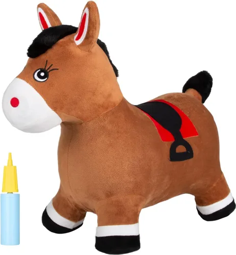 Vista 8 de INPANY Juguetes Saltarines de Vaca Animales de Granja para Regalos de Niña de 2 Años, Caballo Saltarín Inflable de Peluche para Niños, Montable Toro