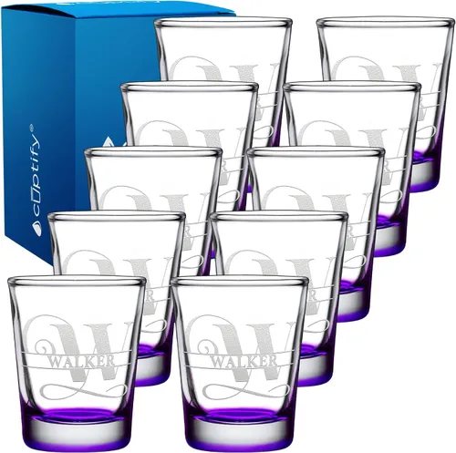 Vista 51 de Cuptify Inicial de cristal con monograma y nombre de 2 onzas, parte inferior negra grabada con texto personalizado para regalos, bodas, cumpleaños
