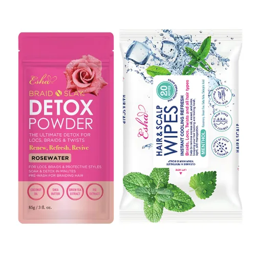 Vista 10 de Esha Kit de desintoxicación – Toallitas para cabello y cuero cabelludo + polvo de desintoxicación de pomelo – Limpieza del cuero cabelludo y cuidado