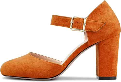 Vista 2 de Castamere Zapatos de tacón alto de bloque grueso para mujer, con punta redonda, de dos piezas, con hebilla, para boda, fiesta, zapatos de vestir