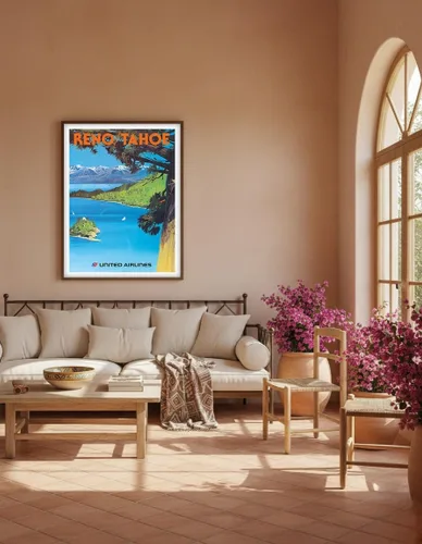 Vista 5 de Reno Nevada - Lake Tahoe California - United Airlines - Vintage Airline Travel Poster by Tom Hoyne c.1970s - Master Art Print (Unframed) 6in x 9in