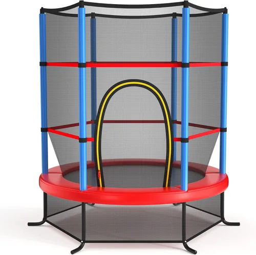 Vista 9 de Giantex - Trampolín infantil de 55”, con red de seguridad y almohadilla de resorte, marco de acero resistente con cremallera integrada