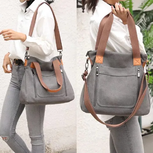 Vista 6 de Bolso de lona para mujer, bolso de hombro de tela, bolso cruzado casual, bolso cruzado grande con asa superior
