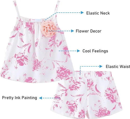 Vista 8 de LittleSpring Conjunto de verano para niñas con camiseta sin mangas y pantalones cortos florales