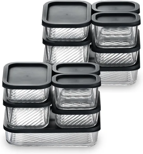 Vista 21 de EATEX Paquete de 6 recipientes de vidrio para preparación de comidas con base ranurada, 6 recipientes de almacenamiento de vidrio apilables sin BPA