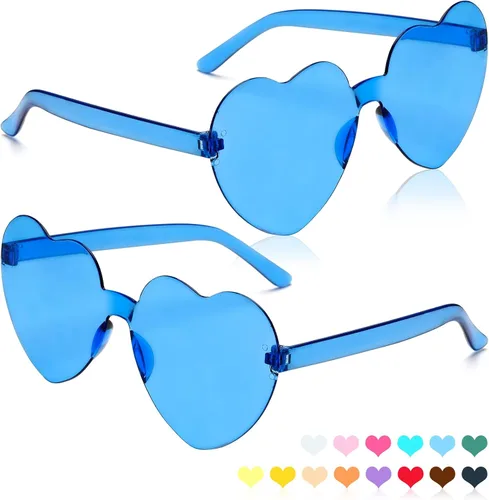 Vista 116 de Lentes de sol con forma de corazón, 2 pares de lentes de sol en forma de corazón, gafas de sol rave para mujeres, regalos de fiesta
