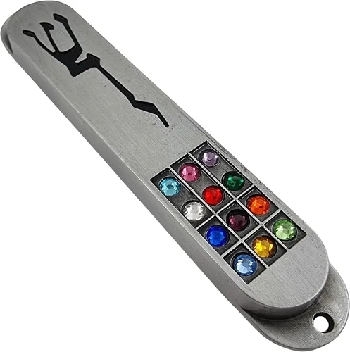 Vista 8 de TALISMAN4U MEZUZAH - Funda de peltre con desplazamiento para 12 tribus de Israel, diseño de Hoshen, símbolo de protección hebrea Shaddai, judaica