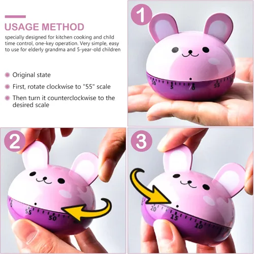Vista 8 de Luxshiny Mechanical Cartoon Kitchen Timer Rabbit Shape, Wind-up Household Cooking Timer, Battery-Free Countdown Reminder for Time Management and