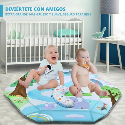 Vista 4 de Tapete de juego para gimnasio para bebé, tapete 8 en 1 para el tiempo boca abajo y piscina de pelotas con 6 juguetes, tapete de juego lavable