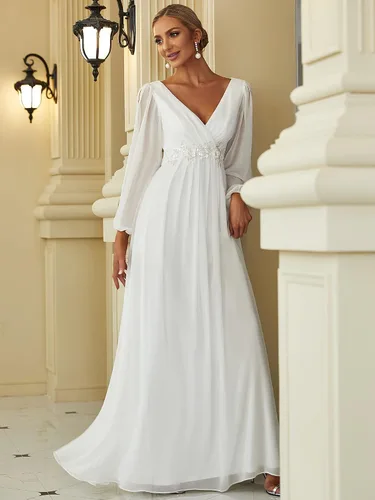 Vista 4 de Ever-Pretty Vestido de gasa de manga larga con cuello en V para mujer 0461