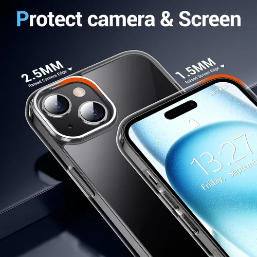 Vista 4 de Funda transparente compatible con iPhone 15 Plus, antiamarilleo, protección contra caídas de grado militar, antiarañazos, delgada, pero protectora