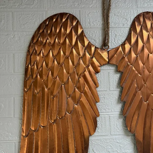 Vista 7 de Zeckos Escultura de pared de alas de ángel, metal de cobre de 34 pulgadas de ancho