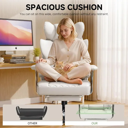 Vista 7 de COMHOMA Silla de juegos grande y alta con soporte lumbar de resorte de bolsillo, silla de oficina ergonómica con reposapiés, silla de escritorio