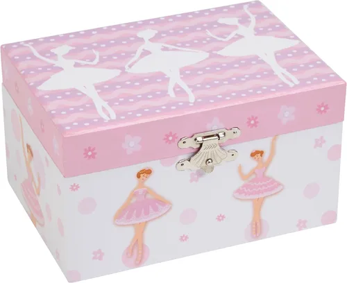 Vista 2 de Jewelkeeper - Caja de bailarina para niña, diseño de lunares, color rosa y blanco