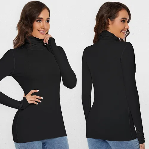 Vista 3 de SIMIYA Camisas de manga larga con cuello alto para mujer, para otoño, invierno, a la moda, elástica, capa base, ropa interior térmica