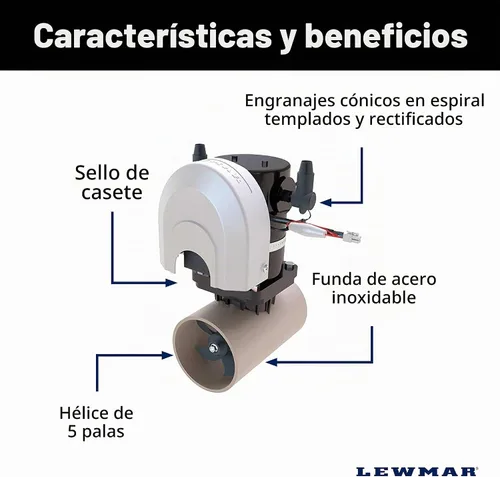 Vista 4 de Lewmar 110TT Kit de hélice de barco de 1.5 W, hélice individual de 5 palas, 1.5kW 2.0 HP motor de 12 voltios con control de joystick, cable de 23.0
