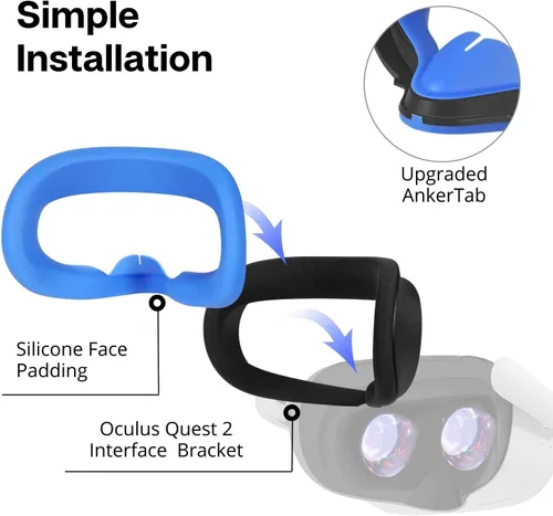 Vista 4 de TNP Silicone Cover Set for Oculus Quest 2 Meta Quest 2 Controller Protector Blue 3 in 1 Silicone VR Face Cover, Protective Lens Cover, VR Headset