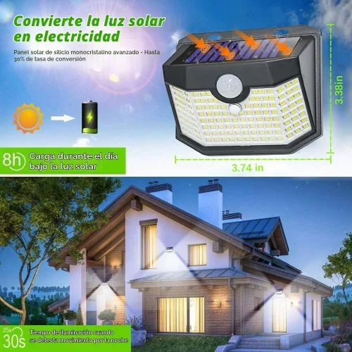 Vista 2 de HMCITY 120 luces solares LED para exteriores con sensor de movimiento, 1 paquete, color negro