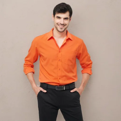 Vista 15 de corfty Camisa de vestir de manga larga para hombre, ajuste regular, elástica, sin arrugas, casual, con botones