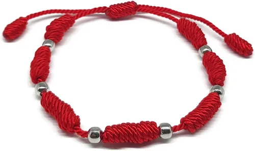 Vista 2 de MYSTIC JEWELS by Dalia - Pulsera de Cabalá - 7 nudos de hilo rojo con bolas - Unisex - Ajustable - Protección de los ojos - Buena suerte