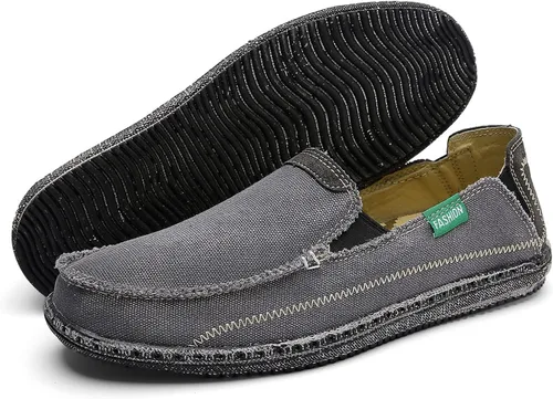 Vista 7 de JAMONWU Zapatos de lona para hombre sin cordones antideslizantes informales planos para exteriores mocasines casuales