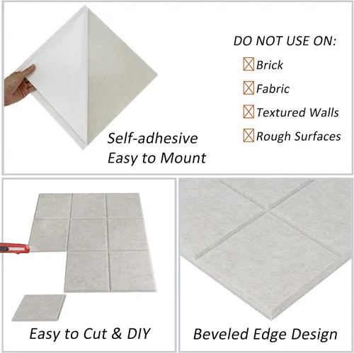 Vista 5 de [Usado] BXI Absorbedor de sonido, paquete de 16 paneles autoadhesivos de absorción acústica de 12 x 12 x 0.4 pulgadas, paneles de absorción