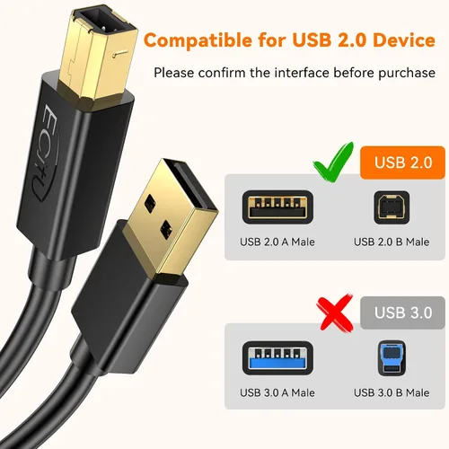 Vista 2 de Cable de impresora USB 2.0 de 3 pies (paquete de 10), cable de impresora A macho a macho B, cable de repuesto para ratones, teclados, impresoras