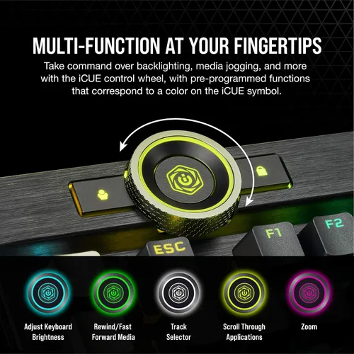 Vista 4 de Corsair Teclado mecánico óptico K100 RGB para juegos - Corsair OPX RGB - Teclas ópticas y mecánicas - Tecnología AXON de hiperprocesamiento para un