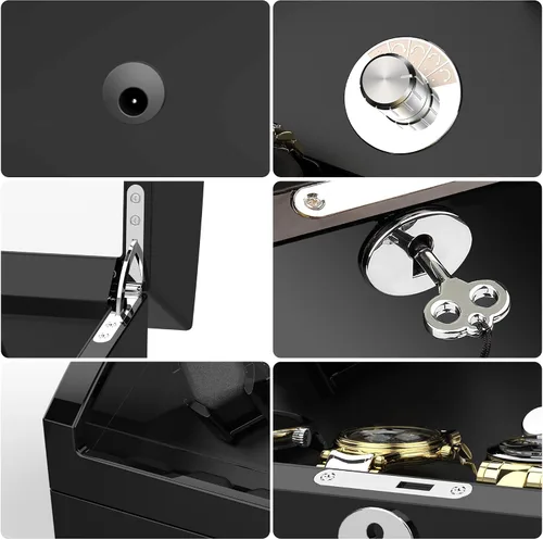 Vista 5 de TRIPLE TREE Enrollador de reloj para 4 relojes automáticos, con 6 almacenes adicionales de relojes, acabado de piano de carcasa de madera, motor