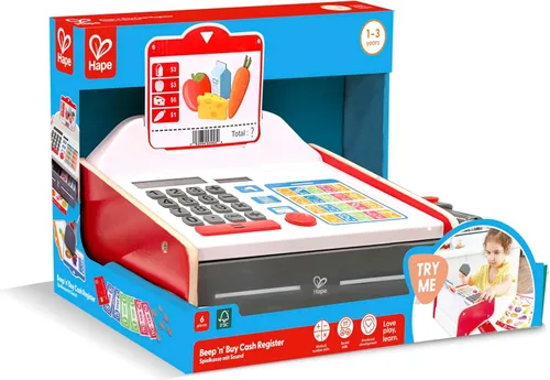 Vista 8 de Hape Caja registradora Beep 'n' Buy Caja registradora de juguete de juego de rol para niños, para niños a partir de 3 años