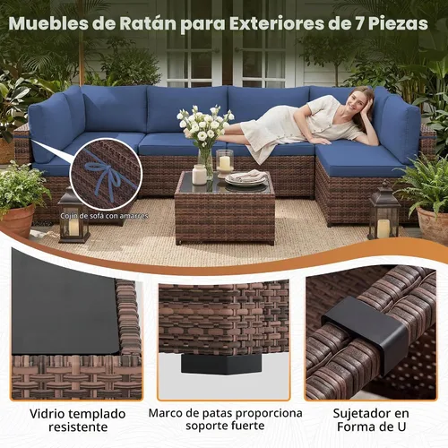 Vista 6 de LHBcraft Juego de muebles de patio al aire libre, 7 piezas seccionales para Azul marino