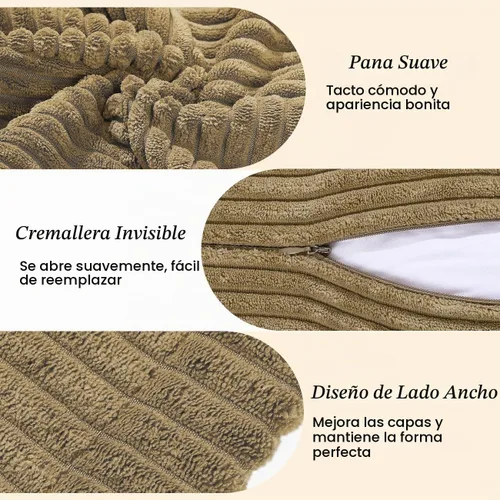 Vista 4 de Lewondr - Juego de 4 fundas de almohada de pana de 20×20 pulgadas, fundas de almohada cuadradas suaves, fundas de almohada decorativas con rayas