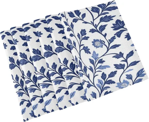 Vista 9 de Custom Europen Vine Scroll Pattern Blue Easter Place Mats Interior rústico lavable redondo manteles individuales 6 piezas 12 x 18 manteles redondos