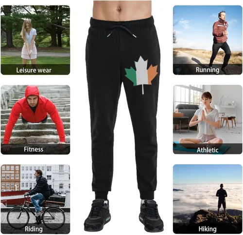 Vista 5 de Irish Flag Canada Maple Leaf Men's Casual Yoga Sweatpants Workout Athletic Elastic Waist Pants Outdoor Jogger Pants Black