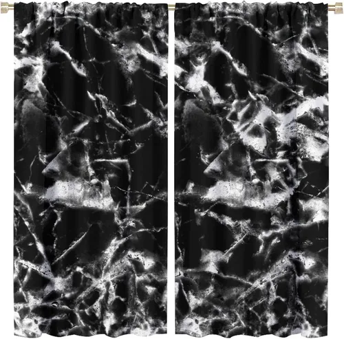 Vista 15 de Cortinas opacas con estampado abstracto de mármol en blanco y negro, para dormitorio, cafetería, comedor, oficina, sala de estar, cocina, 42 x 45