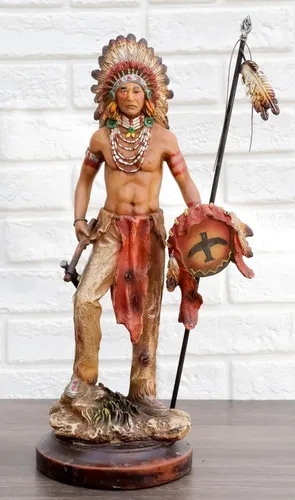 Vista 7 de Ebros Gift Camino de guerra listo para batalla, guerrero indio nativo americano, jefe tribal con tocado de batalla sosteniendo hacha de lanza
