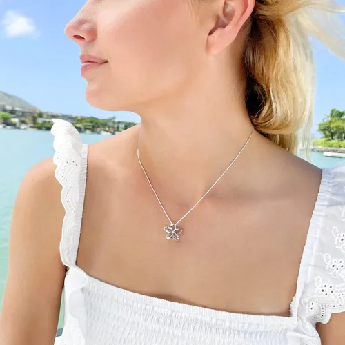 Vista 4 de Sterling Silver 19mm Open Plumeria Pendant Necklace, 16+2" Extender
