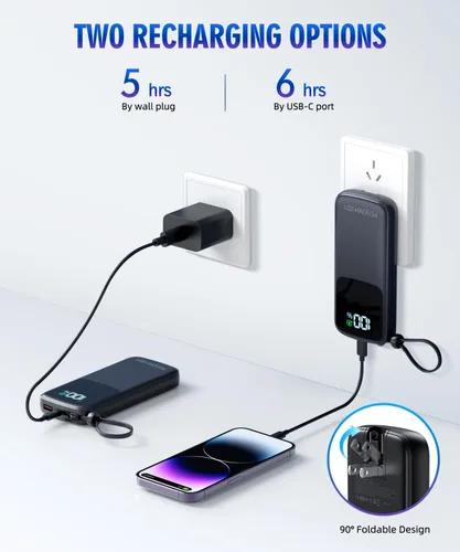 Vista 2 de LOVELEDI Cargador portátil - Banco de energía - 15000mAh Banco de energía con soporte para carga rápida PD 30W Cargador de pared AC incorporado y 2
