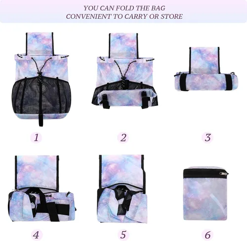 Vista 7 de Lohol Mochila de malla con cordón con bolsa de zapatos, saco de cuerda de natación duradero con asa para deportes, gimnasio, yoga, playa, viajes