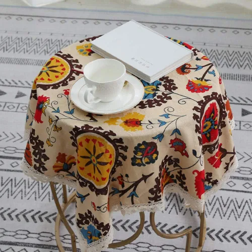 Vista 3 de Aothpher Manteles pequeños de 24x24 pulgadas modernos de estilo bohemio con flores de jacquard lavables con encaje para mesa de comedor
