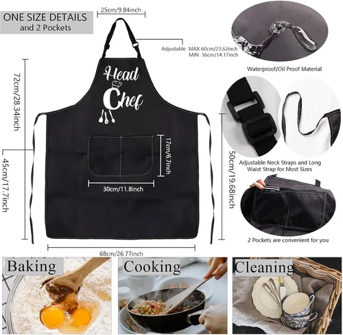 Vista 4 de MBMSO Delantales de chef y sous chef, delantales familiares a juego con bolsillos, para mamá, papá, hijo, hija, delantal de cocina, regalo