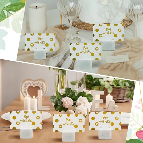 Vista 5 de AceOrbit 12 soportes para tarjetas de visita de mármol blanco, elegantes soportes de números de mesa, letreros pequeños para bodas, recepciones