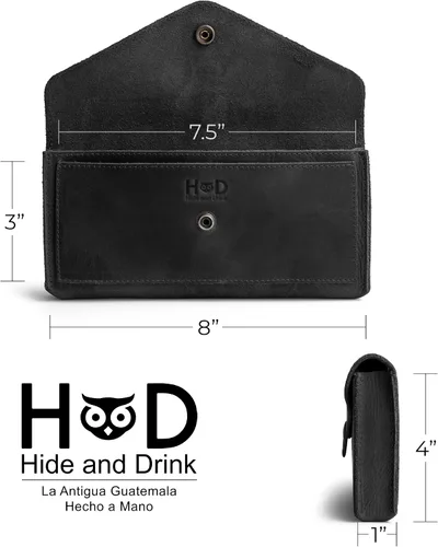 Vista 17 de Hide & Drink, Cartera grande de cuero para mujer, organizador de dinero, billetes planos, bolsa, estuche, elegante, hecho a mano, Bourbon Marrón