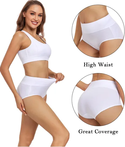 Vista 2 de wirarpa - Ropa interior de algodón para mujer, cintura alta y cobertura completa, paquete de 4unidades (tallas regular y extragrande)