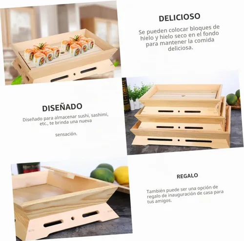 Vista 9 de Barco de sushi de madera, portátil y ligero, adecuado para el hogar, restaurantes, hoteles