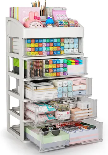 Vista 8 de Organizador de escritorio con cajones, organizador de almacenamiento de 3 cajones, cajones de almacenamiento de escritorio para suministros