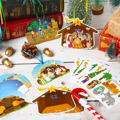 Vista 3 de Paquete de 36 kits de manualidades navideñas para hacer un pesebre navideño cristiano. Adornos colgantes de escena del pesebre. Kits de manualidades