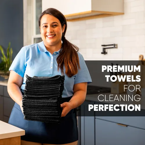 Vista 3 de Microfiber Wholesale Toallas de microfibra Pro Multi Surface de 16" x 24" Paquete de 6 (negro)
