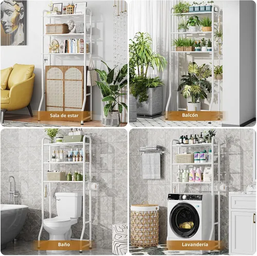 Vista 5 de Simple Trending Estante de almacenamiento sobre el inodoro, estante organizador de baño de metal de 3 niveles con soporte para papel y 3 ganchos