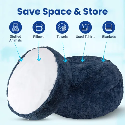 Vista 7 de Cheer Collection Puf con asa, sillas de piso de pelo largo para niños como almacenamiento de animales de peluche y organizador de juguetes, lavable